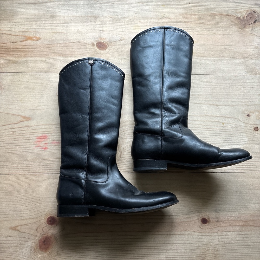Frye Melissa Button Stud Boot Black Leather Size 10B Riding Boots